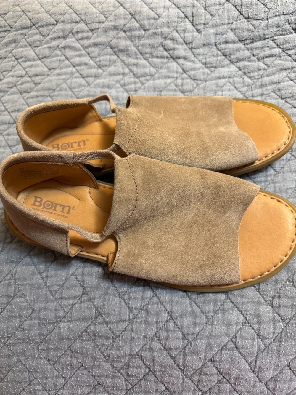 Born Suede Open-Toe Slide Sandals in Tan